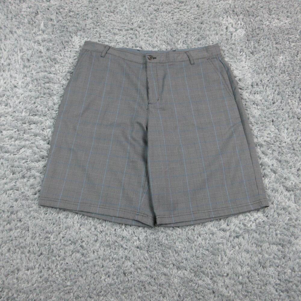 Adidas Shorts Mens 36 Black Plaid Chino Golf Performance Pockets 37x10.5*
